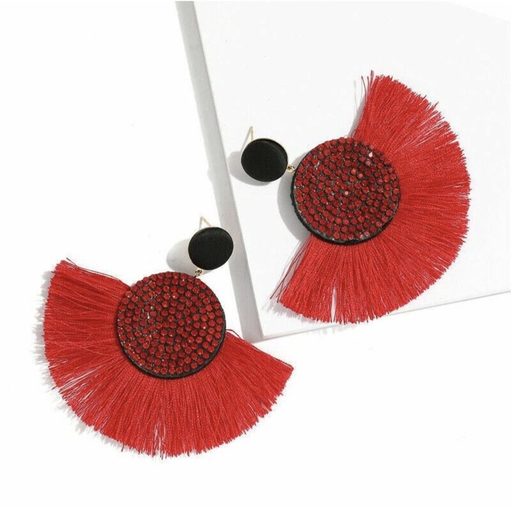 Bohemian Tassel Earrings Women Handmade Geometric Fringe Rhinestone Boho Jewelry